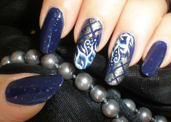 Winter nail art: ice crystals in the night