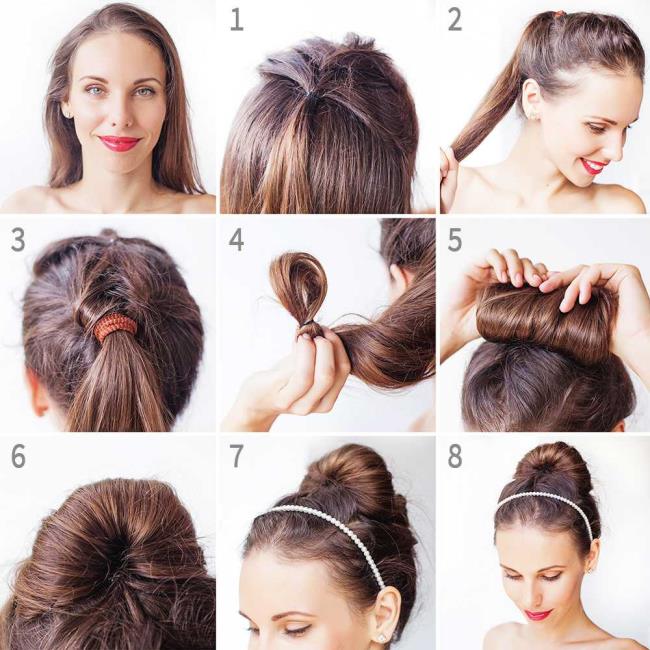 Yüksek chignon: nasıl yapılır?  40 Fotoğraf ve Öğretici