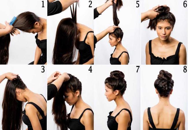 Yüksek chignon: nasıl yapılır?  40 Fotoğraf ve Öğretici