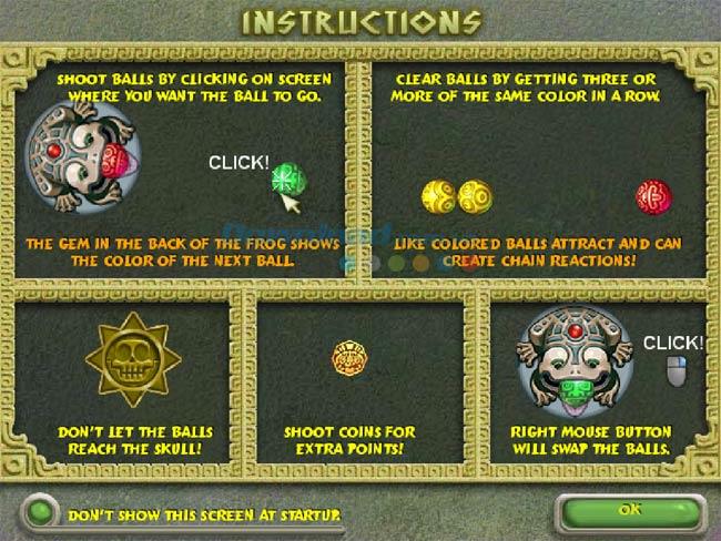 Instructions for playing the classic Zuma Deluxe marble shooter
