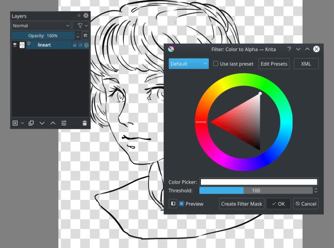 Instruções para colorir imagens com Krita