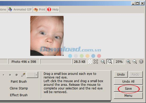 إزالة العين الحمراء باستخدام برنامج PhotoScape
