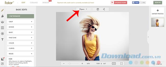 How to resize images on web-based Fotor