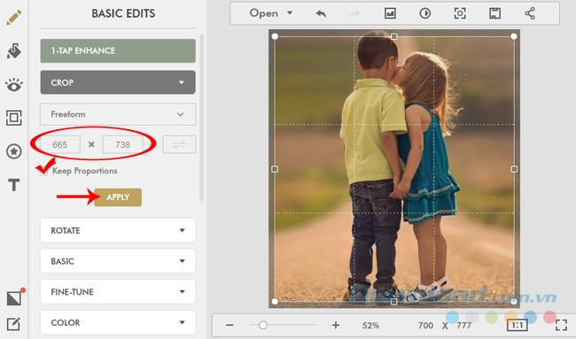 How to resize images on web-based Fotor