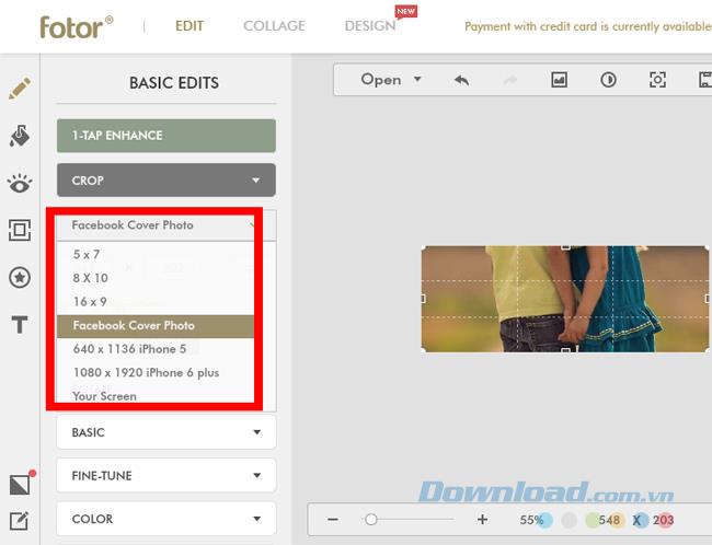 How to resize images on web-based Fotor