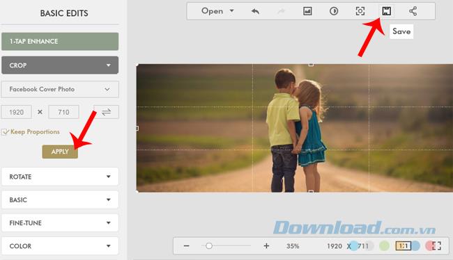 How to resize images on web-based Fotor