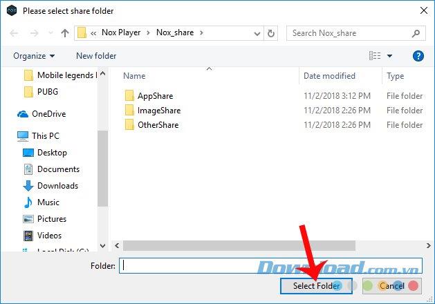 قم بتغيير مجلد مشاركة البيانات بين NoxPlayer والكمبيوتر