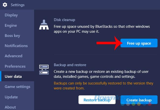 How to restore free space for BlueStacks