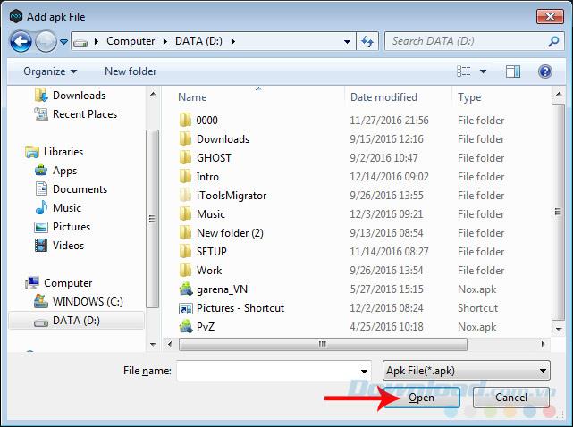 Install the APK file for Nox App Player emulator