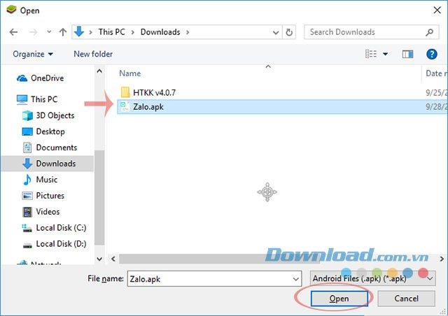 Instructions on how to install the APK file on BlueStacks