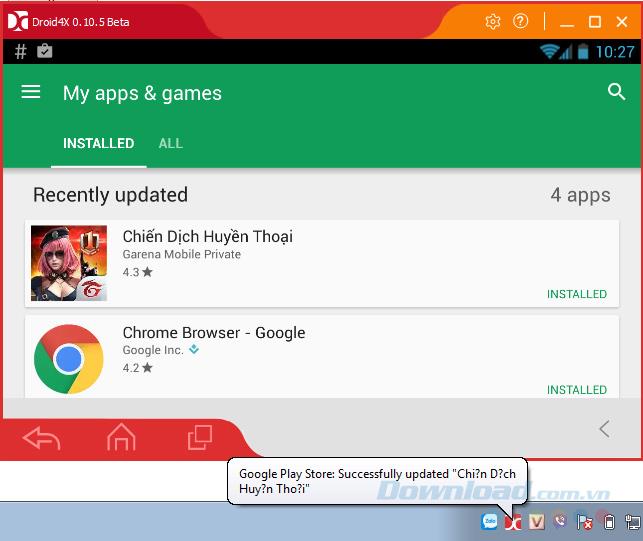 How to update the application installed on the Droid4X emulator