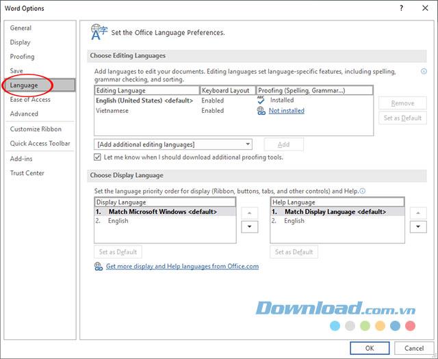 Instructions for changing languages ​​in Microsoft Word