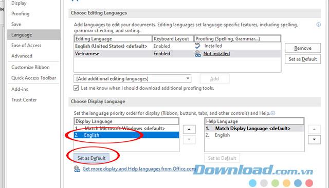 Instructions for changing languages ​​in Microsoft Word