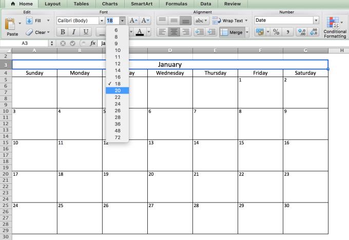 Instructions pour créer le calendrier 2020 dans Excel le plus facilement