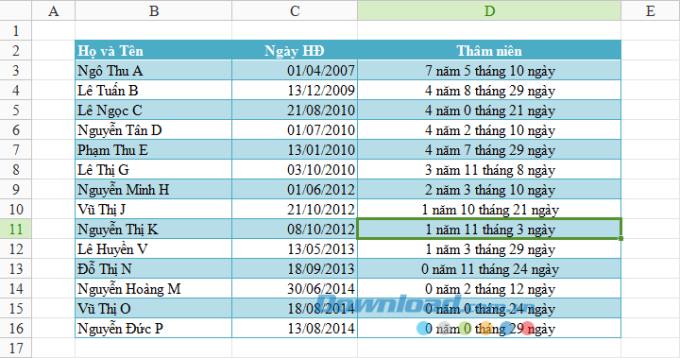 Hoe anciënniteit te berekenen, werkt op Excel-spreadsheets