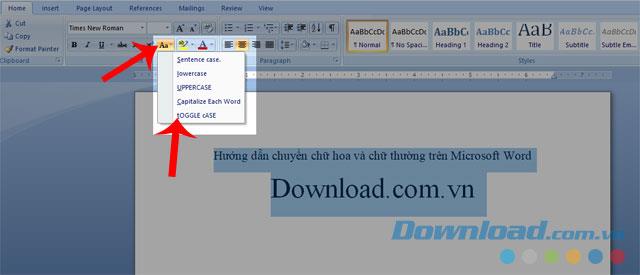 Instructions for converting lowercase and uppercase letters in Word