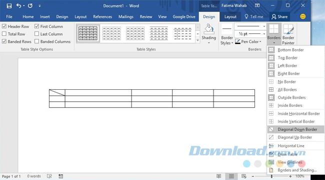 How to create slashes in cell MS Word