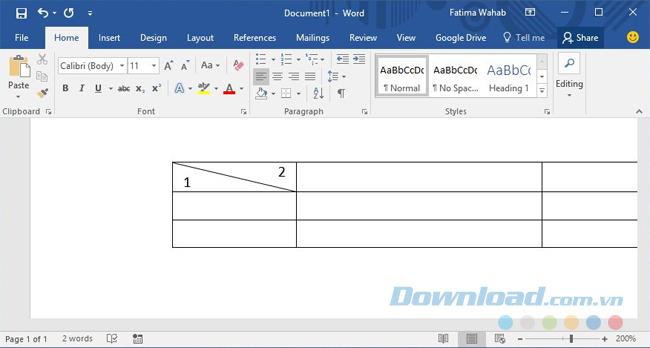 How to create slashes in cell MS Word