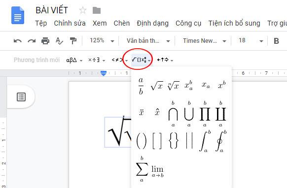 Instructions pour taper des formules mathématiques sur Google Docs