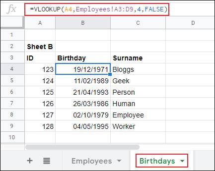 How to find data in Google Sheets with VLOOKUP