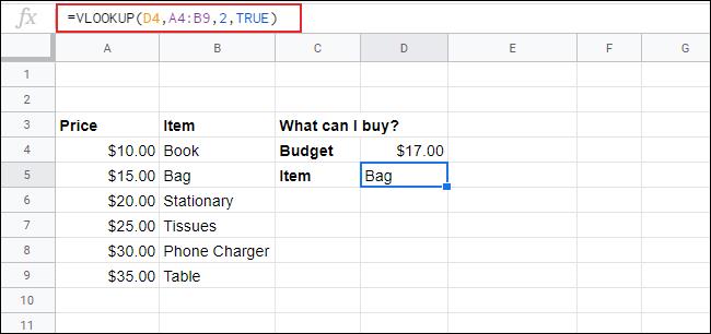 How to find data in Google Sheets with VLOOKUP