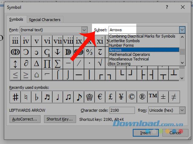 Istruzioni per scrivere rapidamente la freccia su Word