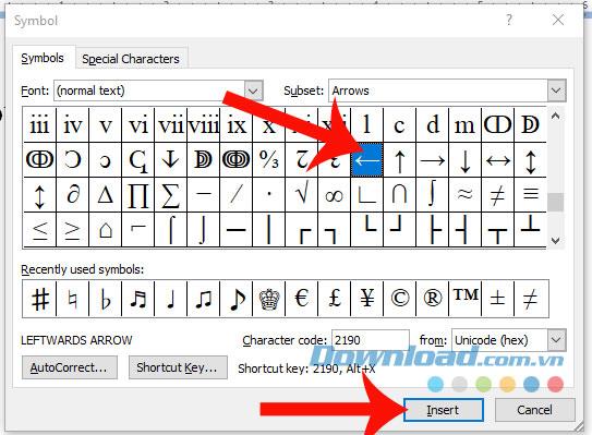 Istruzioni per scrivere rapidamente la freccia su Word