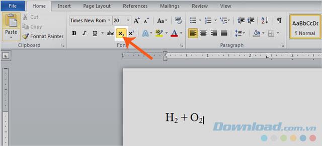 Instructions for writing chemical formulas on Microsoft Word