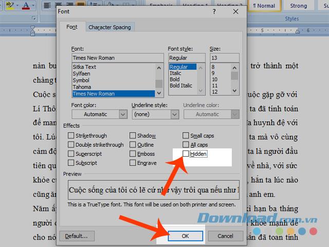 How to hide and show the text in Word