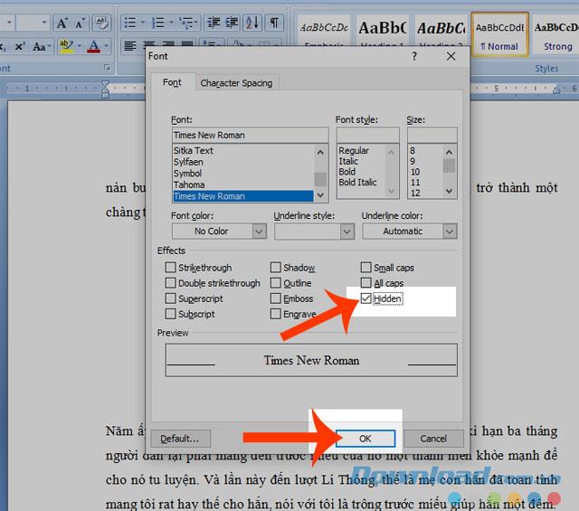 How to hide and show the text in Word