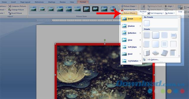 How to create frames and effects for images in Word