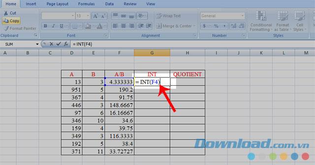 How to get the integer part of a number in Excel