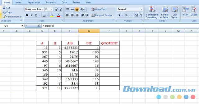 How to get the integer part of a number in Excel