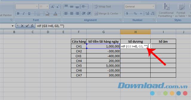 Instructions for separating negative and positive numbers in Microsoft Excel