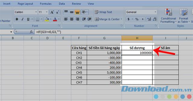 Instructions for separating negative and positive numbers in Microsoft Excel