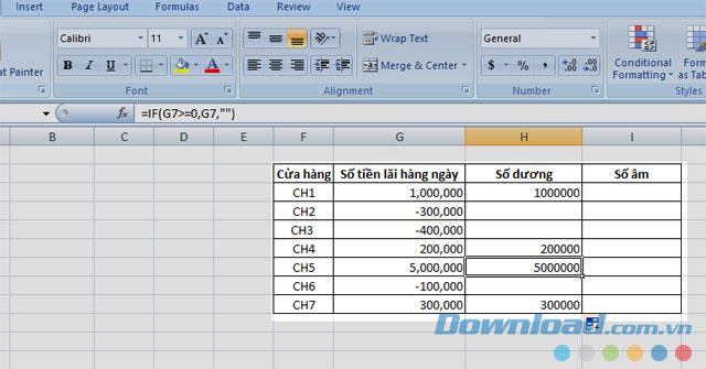 Instructions for separating negative and positive numbers in Microsoft Excel
