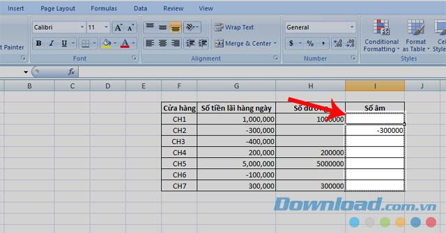 Instructions for separating negative and positive numbers in Microsoft Excel