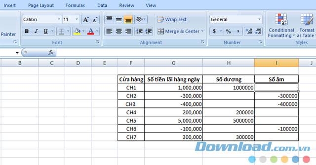 Instructions for separating negative and positive numbers in Microsoft Excel