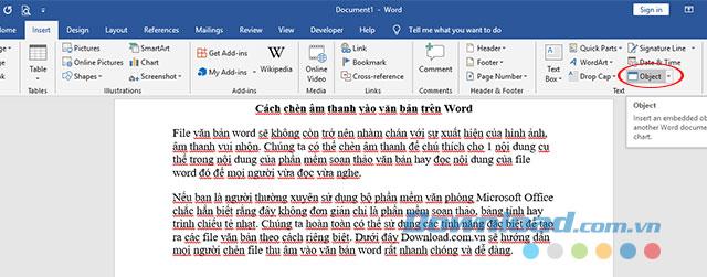How to insert audio into text in Word