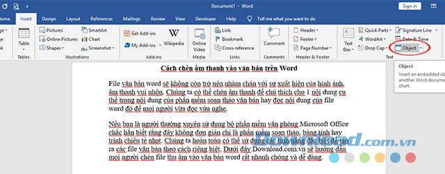 Cómo insertar audio en texto en Word