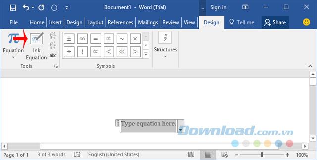 Bagaimana untuk memasukkan formula Matematik di Word 2016