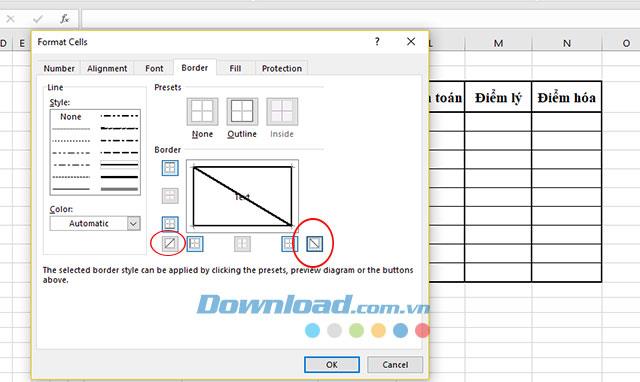 Petunjuk untuk menambahkan garis diagonal di Excel