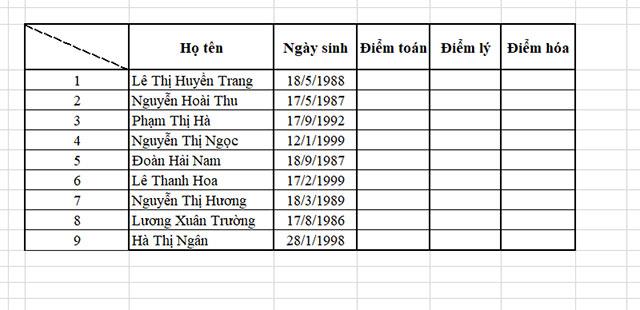 Instructions to add diagonal lines in Excel