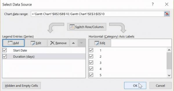 Microsoft Excel ile Gantt diyagramı oluşturma