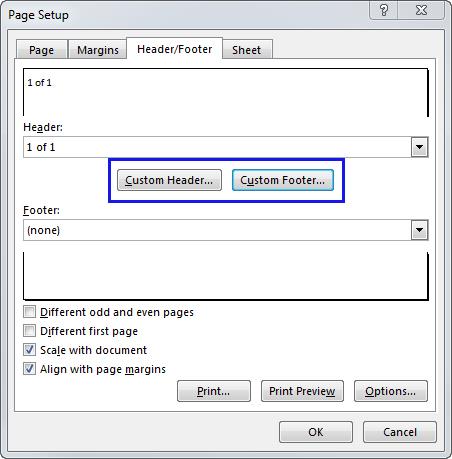 Page numbering in Excel 2016/2013/2010/2007