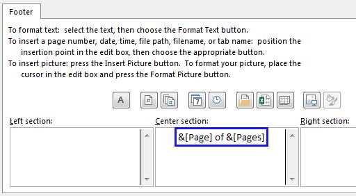 Page numbering in Excel 2016/2013/2010/2007