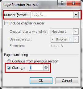 How to number pages in Word from the beginning or any page