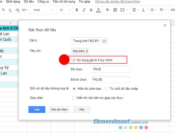 Instructions to insert Checkbox on Google Sheets