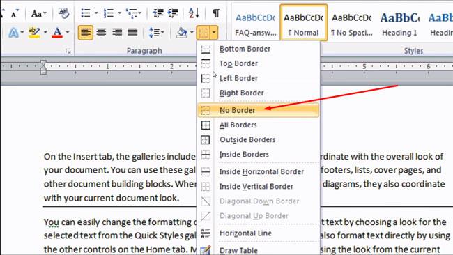 Instructions for deleting horizontal lines in Word