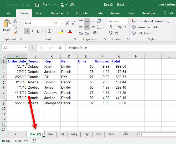 Travailler avec des feuilles de calcul dans Excel 2016
